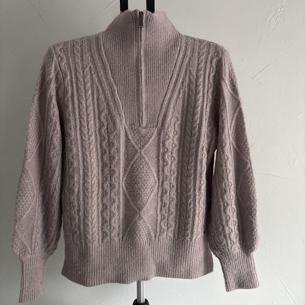 Fat Face Womens Mauve Alpaca Blend Cable Knit Half Zip Sweater US 6/UK 10